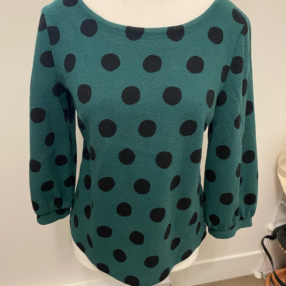 Anthropologie Teal and Black Polka Dot Sweater